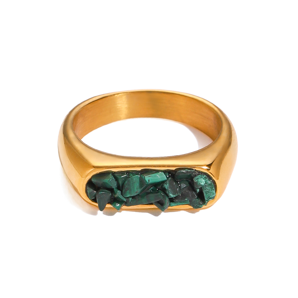 1 stuk Eenvoudige serie Retro Geometrische roestvrij staal 18K vergulde natuursteen dames enkele ring h5 